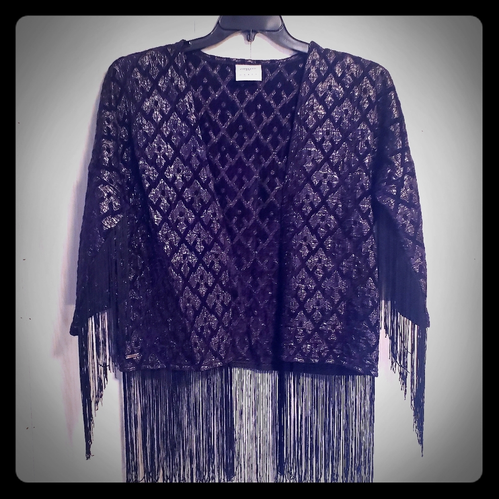 1920s Black Flapper Fringe Vera Moda 3/4 Jacket